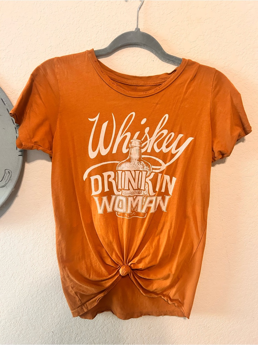 Whiskey Drinkin Woman Orange Knot-Front Tee